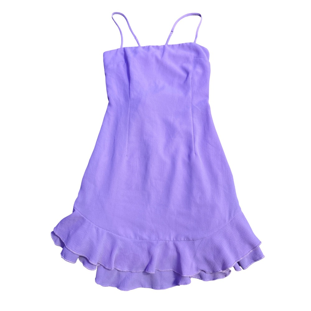 Lucy in the Sky Purple Bow Back Ruffle Hem Mini Dress Made in LA Size S